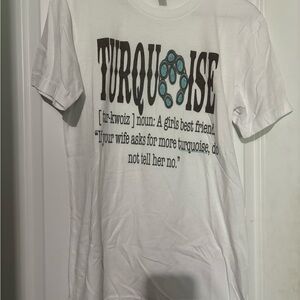 White T-Shirt with Turquoise Graphic